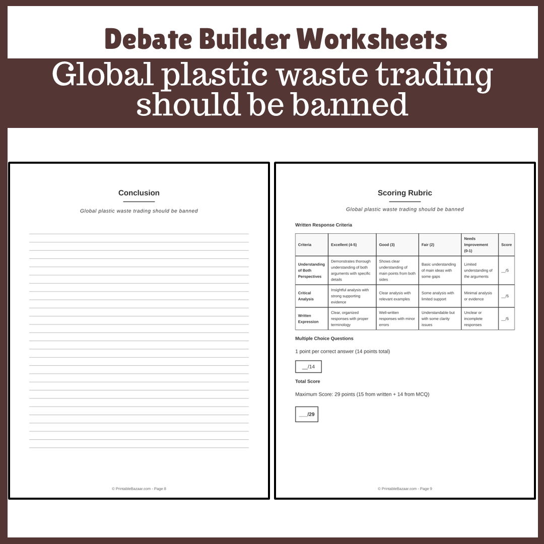 Global plastic waste trading should be banned | Favour and Against Worksheet Printable Activity