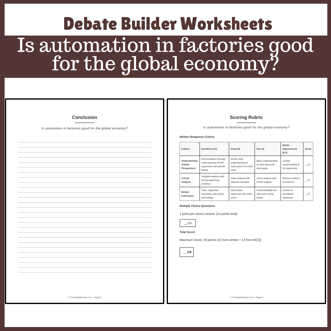 Is automation in factories good for the global economy? | Favour and Against Worksheet Printable Activity
