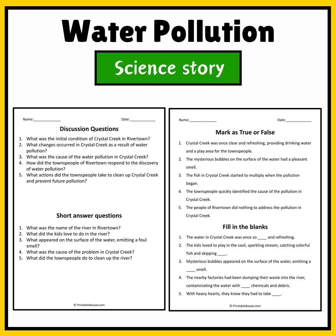 Water Pollution | Science Story Reading Comprehension Activity