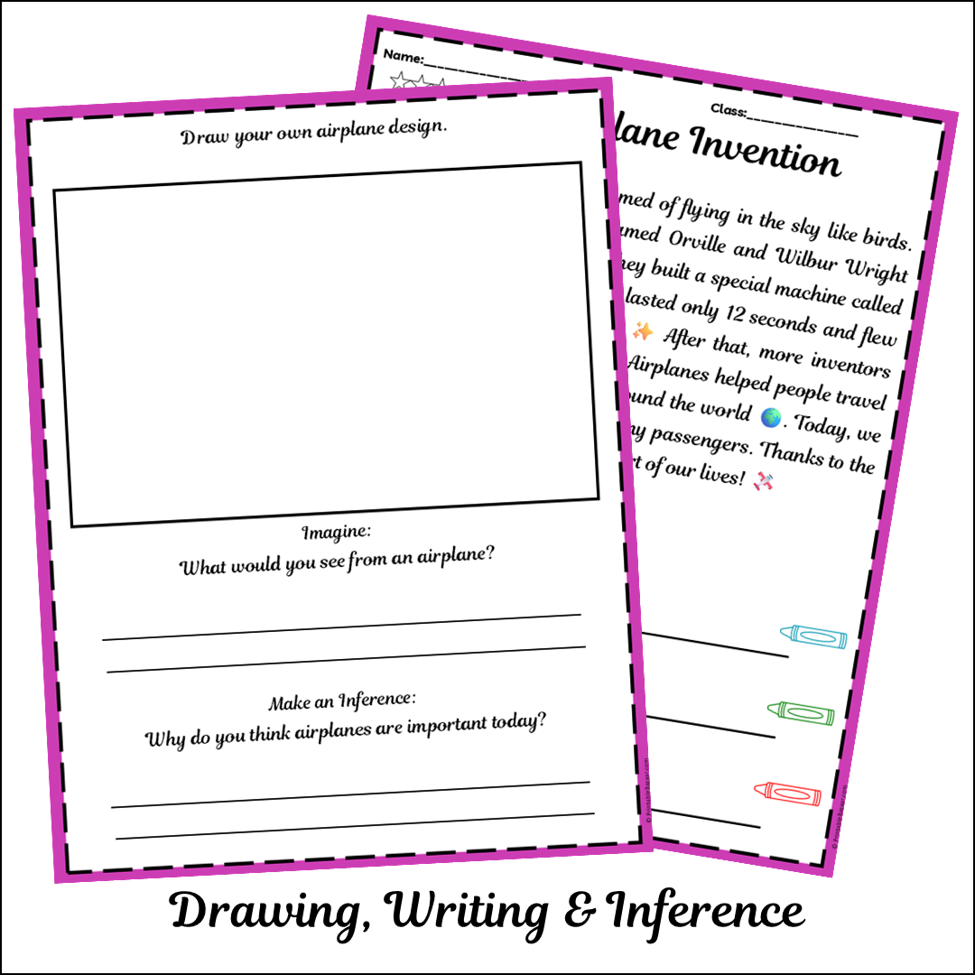 Airplane Invention | Short Reading Comprehension Creative Worksheet