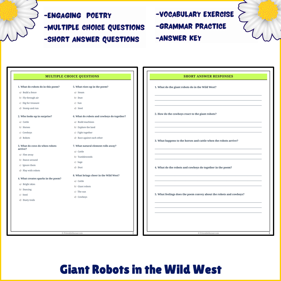 Giant Robots in the Wild West | Poem Grammar Worksheet Printable Activity