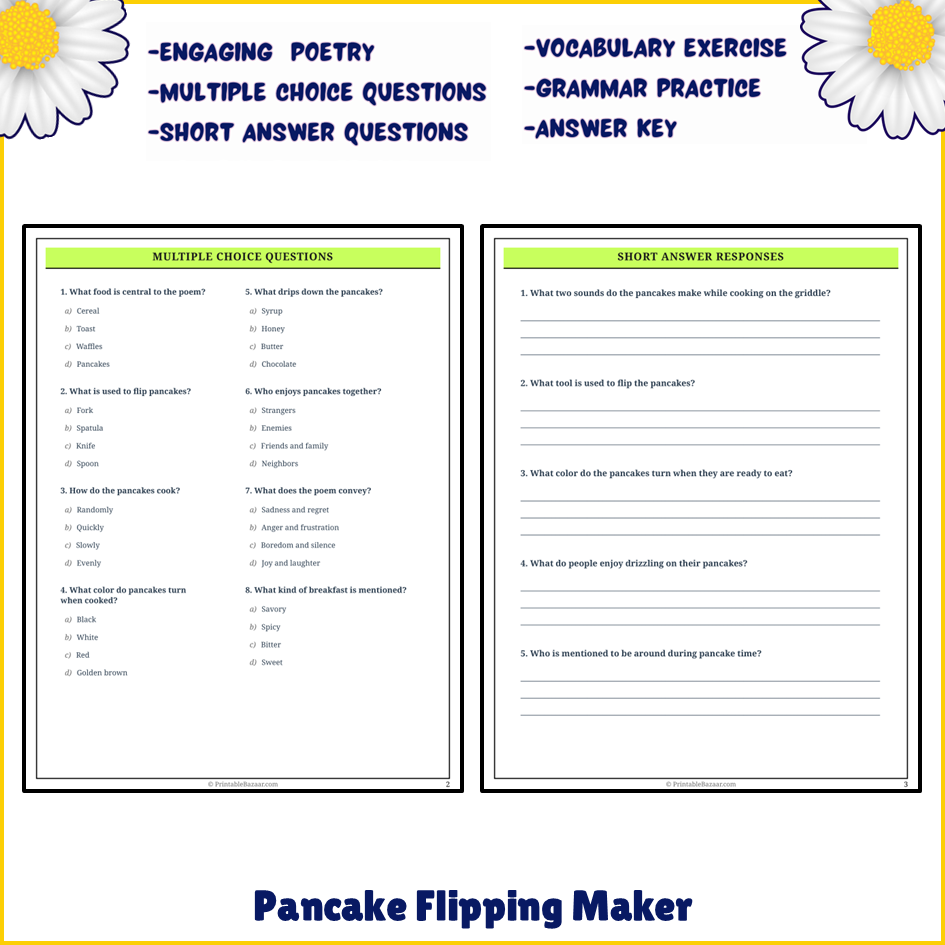Pancake Flipping Maker | Poem Grammar Worksheet Printable Activity