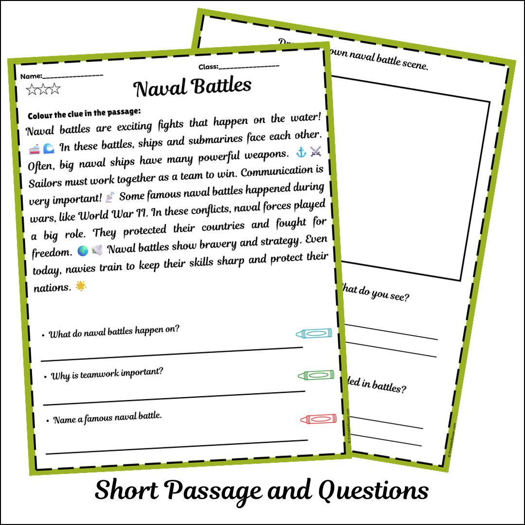 Naval Battles | Short Reading Comprehension Creative Worksheet
