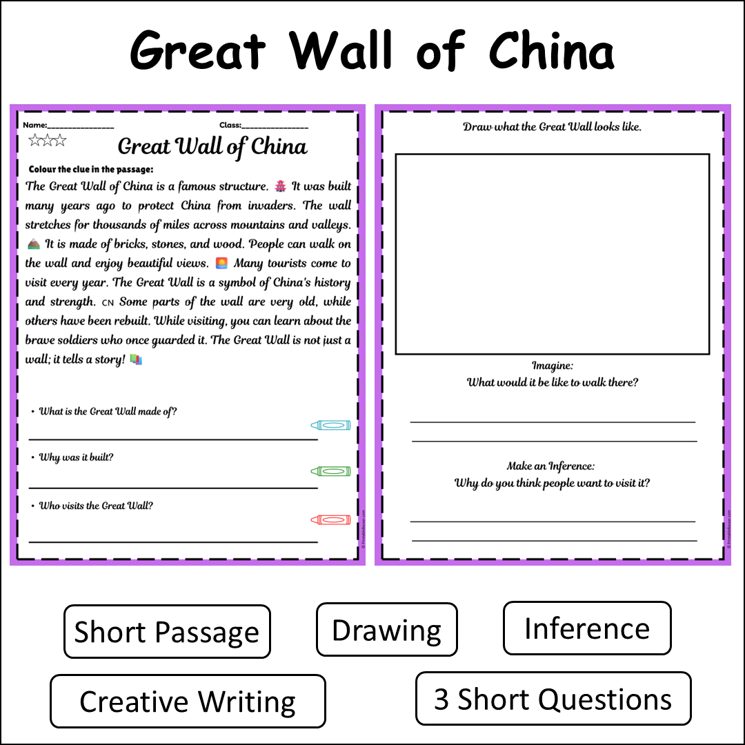 Great Wall of China | Short Reading Comprehension Creative Worksheet