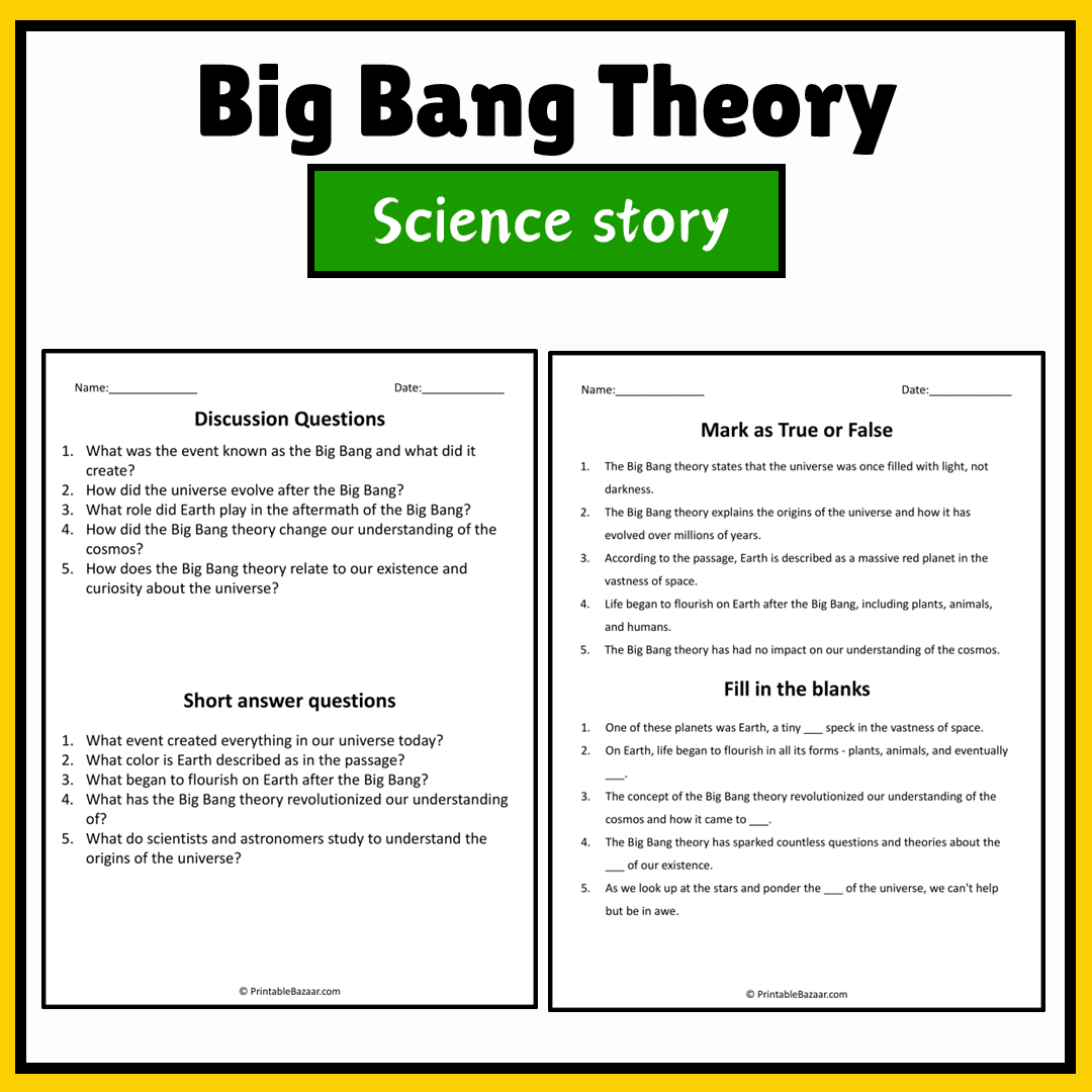 Big Bang Theory | Science Story Reading Comprehension Activity
