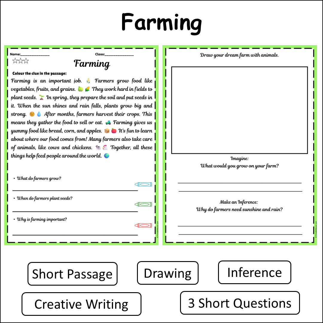 Farming | Short Reading Comprehension Creative Worksheet