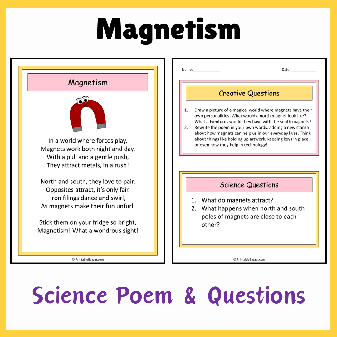 Magnetism | Science Poem Reading Comprehension Activity