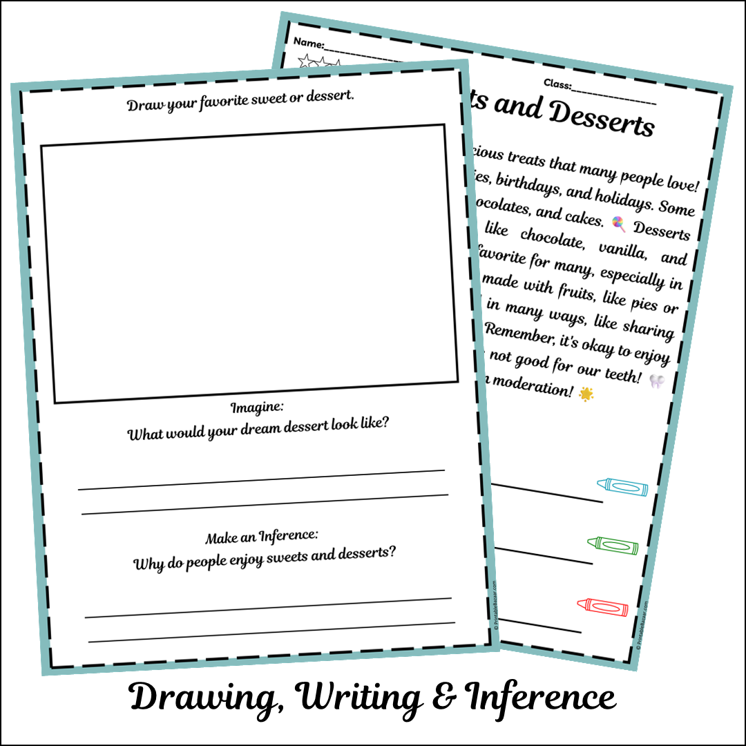 Sweets and Desserts | Short Reading Comprehension Creative Worksheet