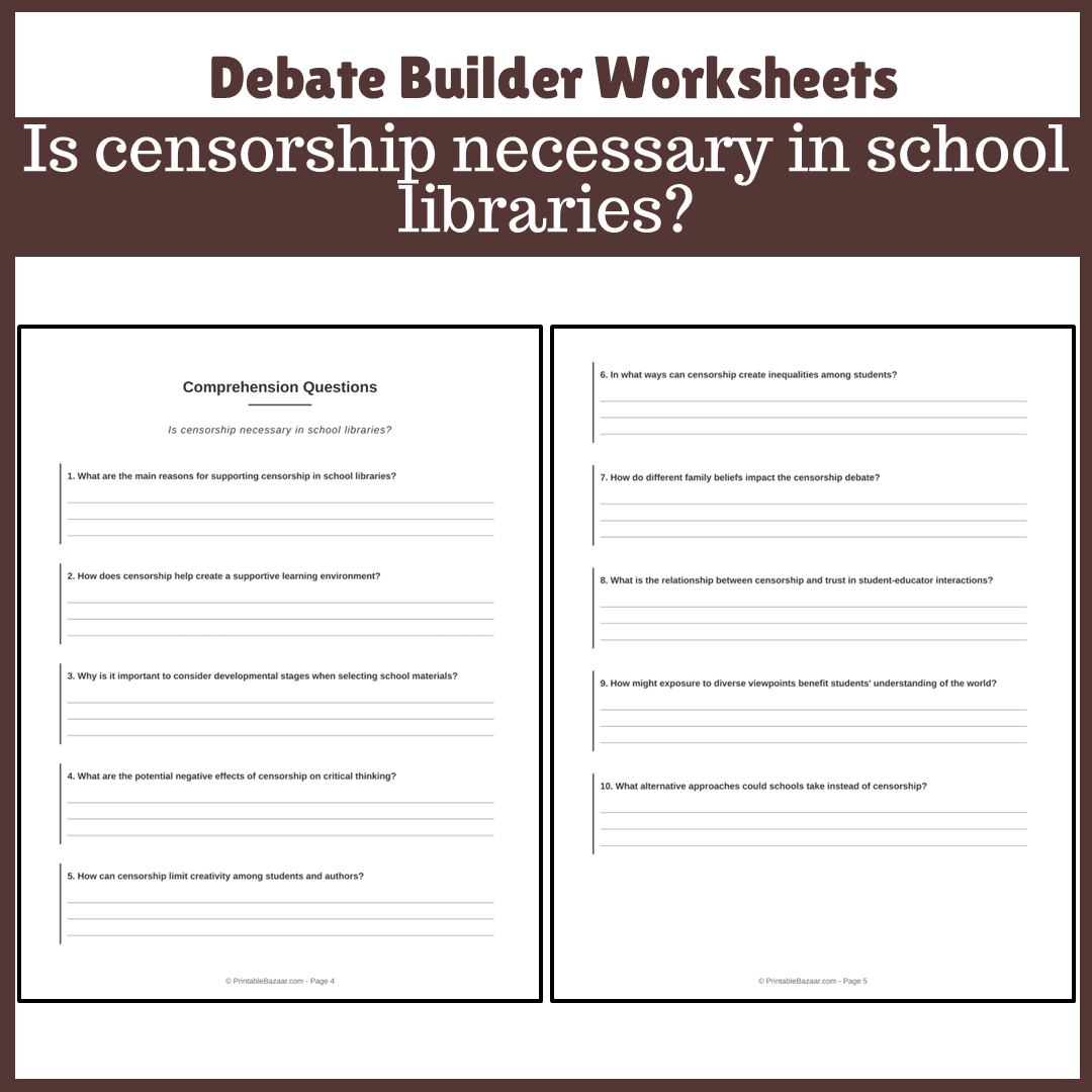 Is censorship necessary in school libraries? | Favour and Against Worksheet Printable Activity