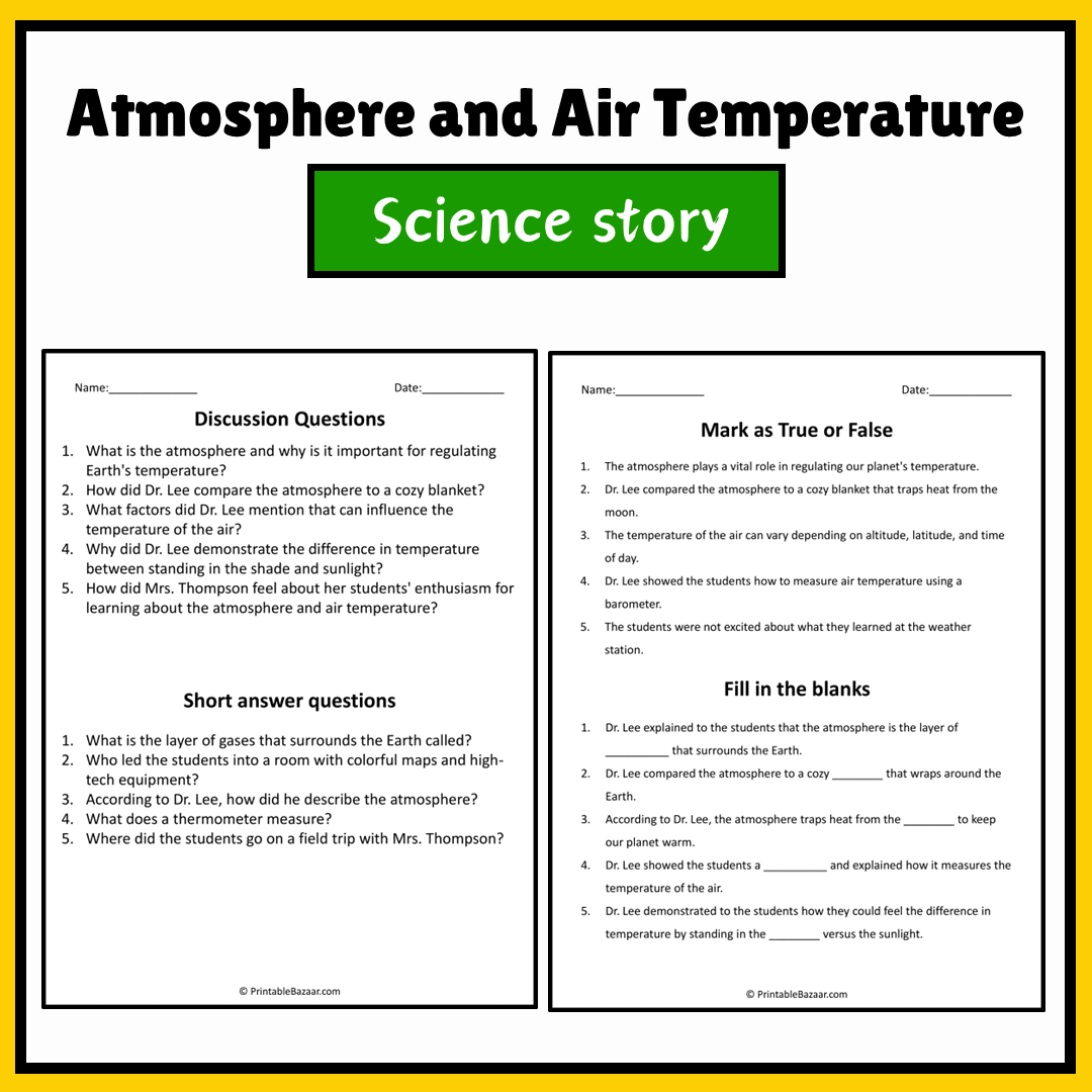 Atmosphere and Air Temperature | Science Story Reading Comprehension Activity