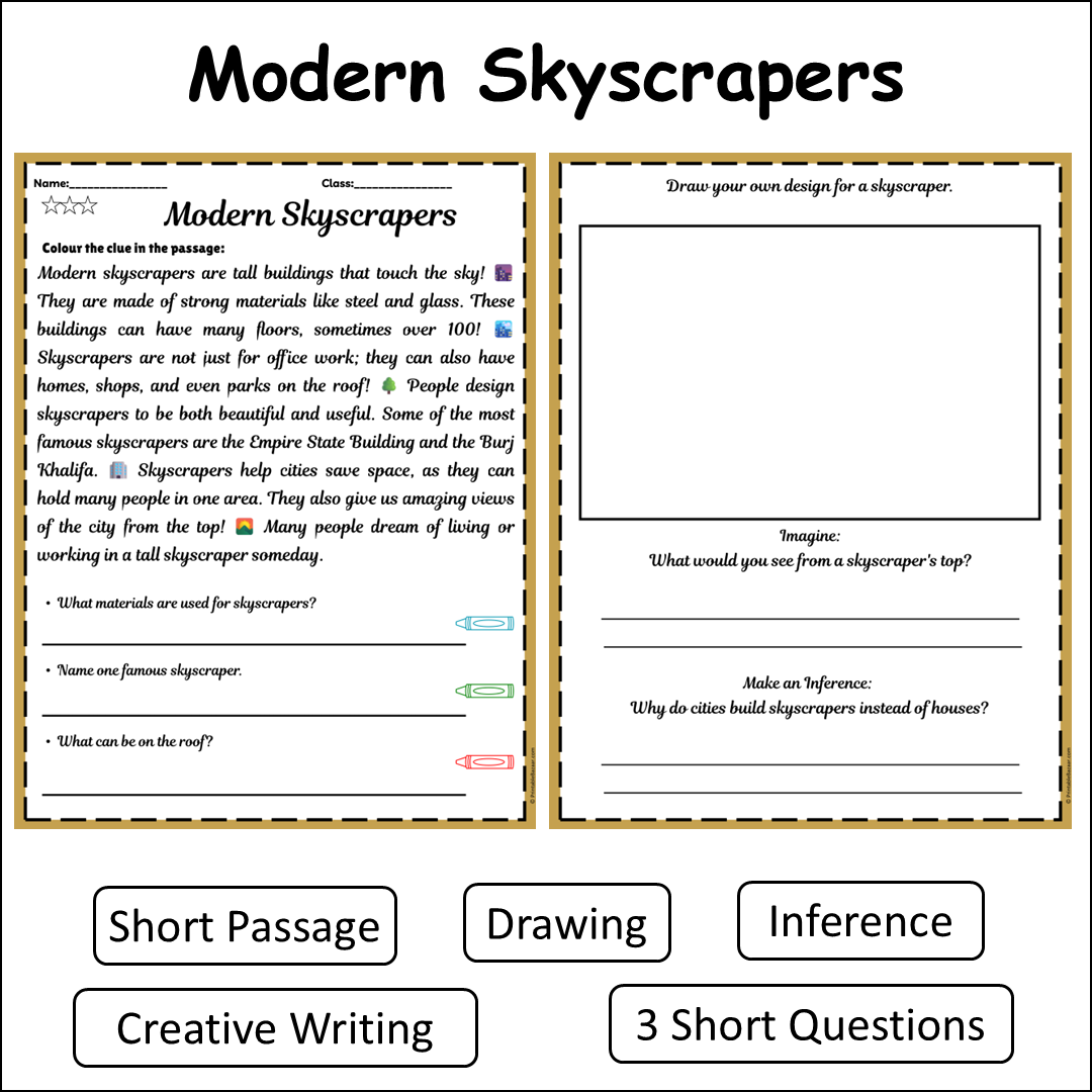 Modern Skyscrapers | Short Reading Comprehension Creative Worksheet