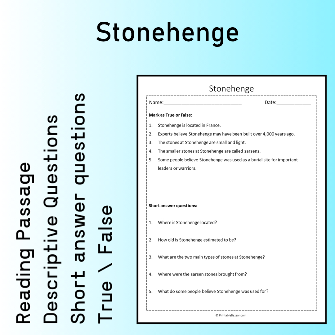 Stonehenge | Reading Comprehension Passage Printable Worksheet