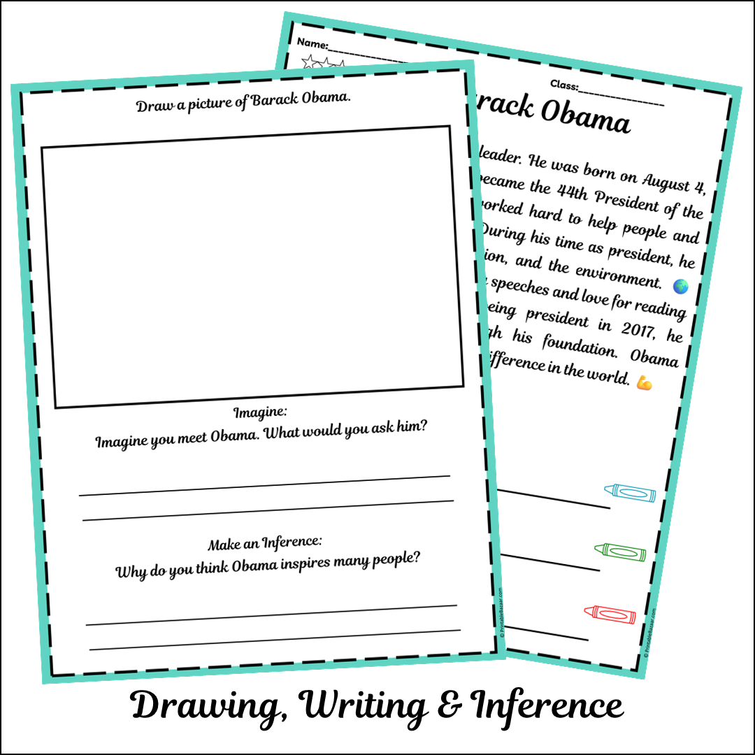 Barack Obama | Short Reading Comprehension Creative Worksheet