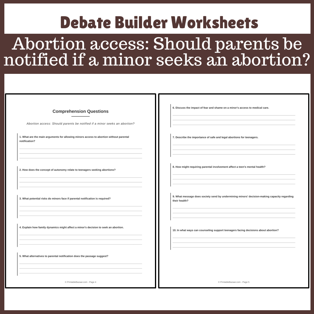 Abortion access: Should parents be notified if a minor seeks an abortion? | Favour and Against Worksheet Printable Activity