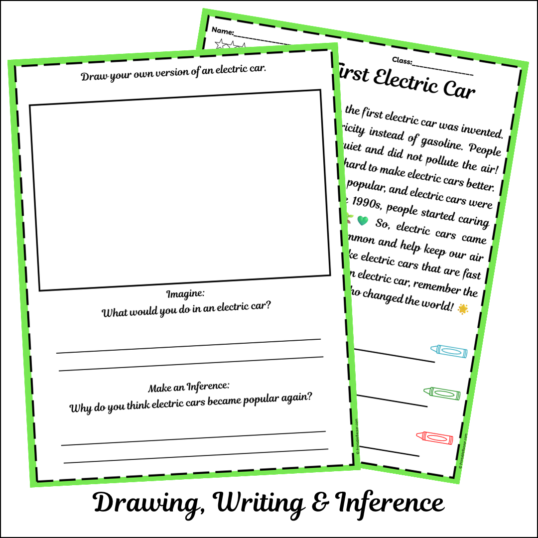 The First Electric Car | Short Reading Comprehension Creative Worksheet