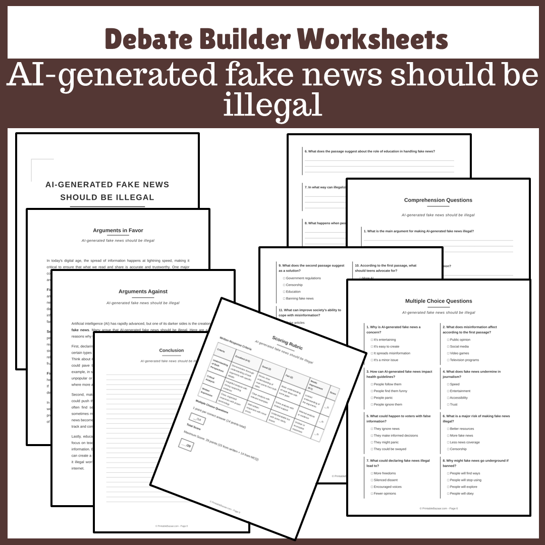 AI-generated fake news should be illegal | Favour and Against Worksheet Printable Activity