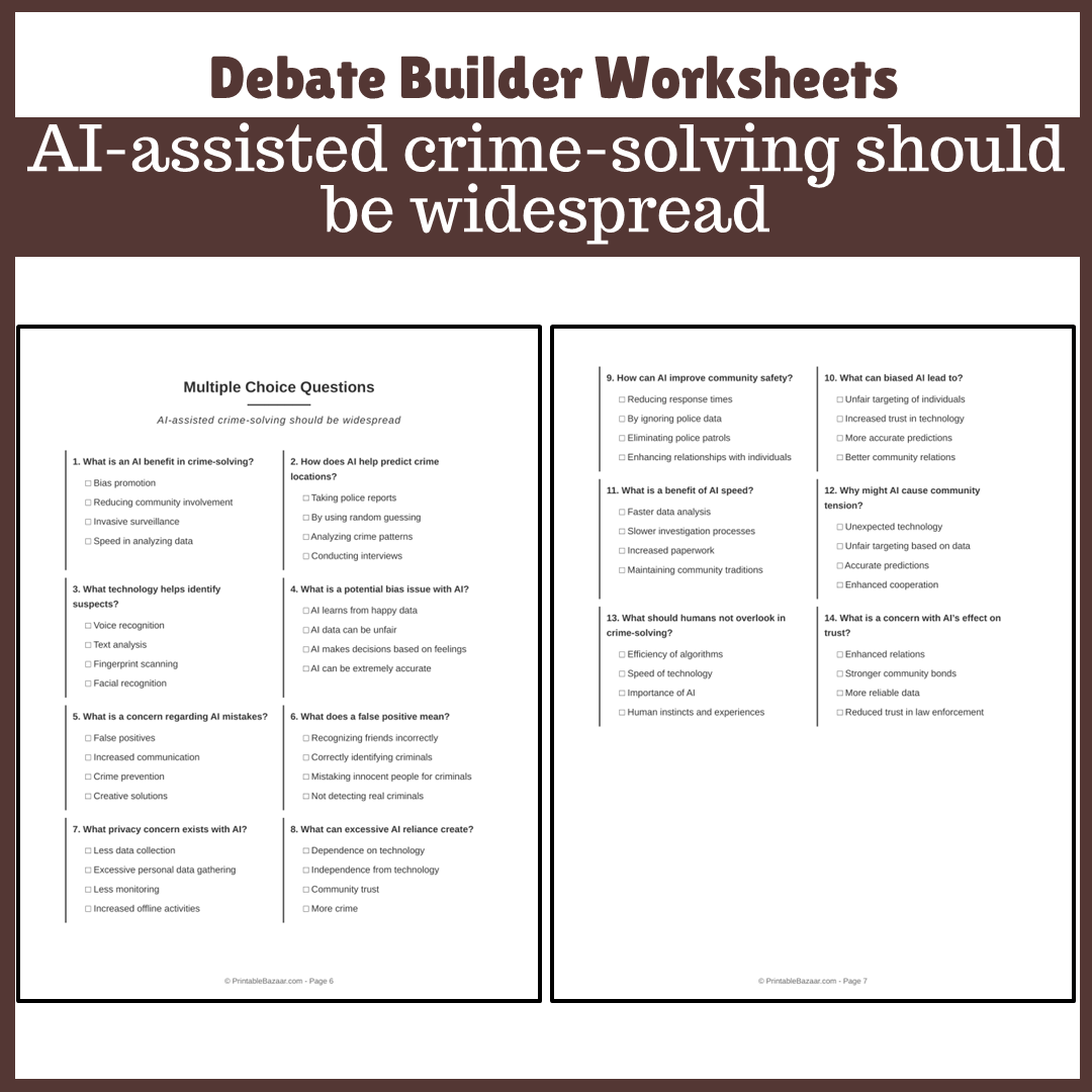 AI-assisted crime-solving should be widespread | Favour and Against Worksheet Printable Activity