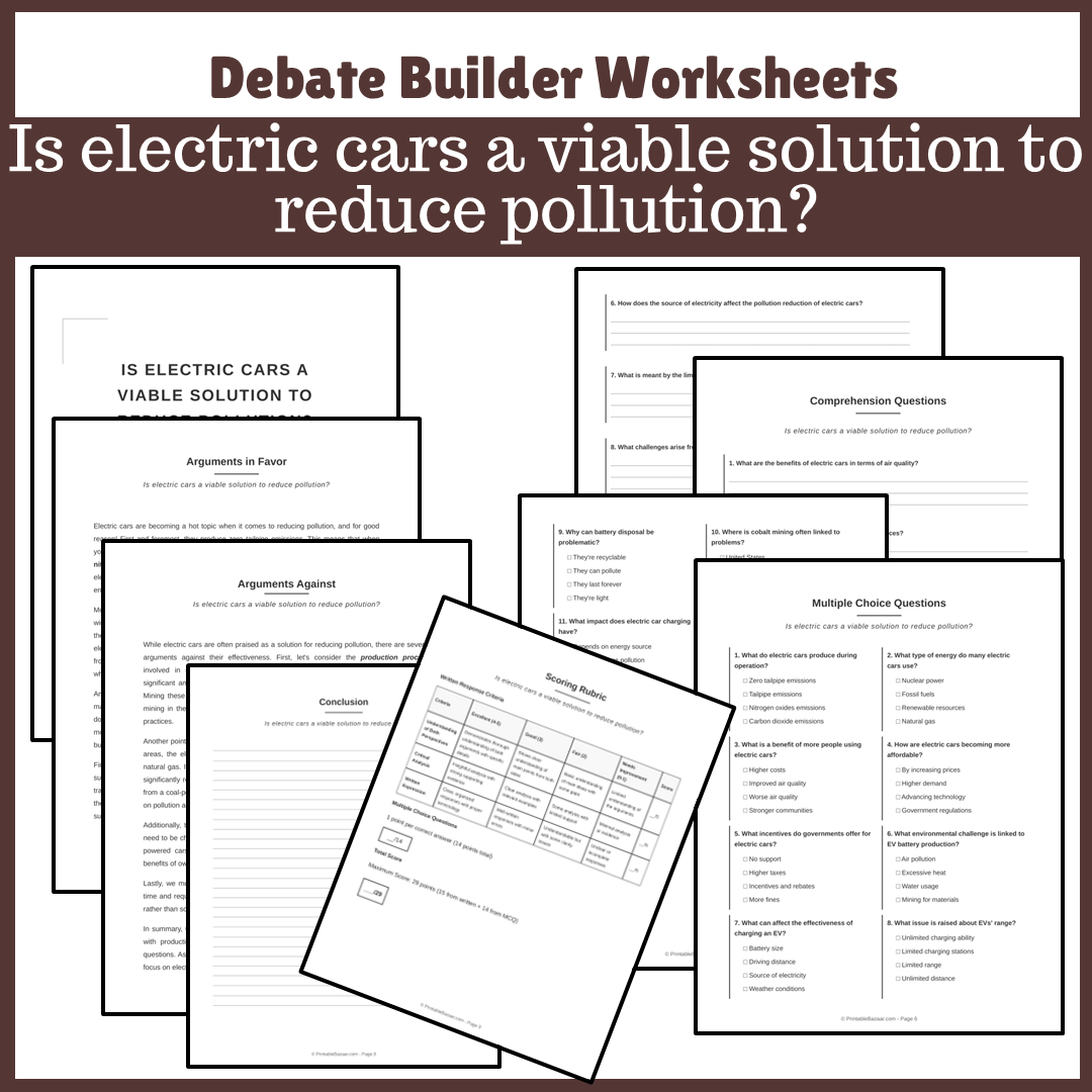 Is electric cars a viable solution to reduce pollution? | Favour and Against Worksheet Printable Activity