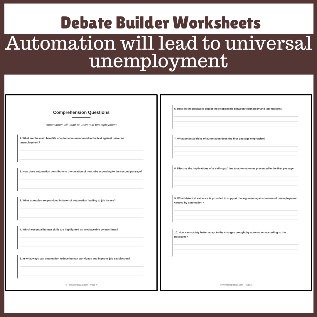 Automation will lead to universal unemployment | Favour and Against Worksheet Printable Activity