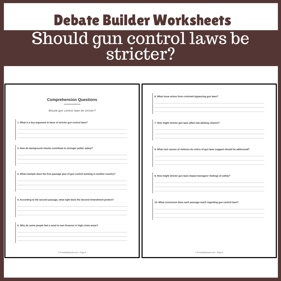 Should gun control laws be stricter? | Favour and Against Worksheet Printable Activity