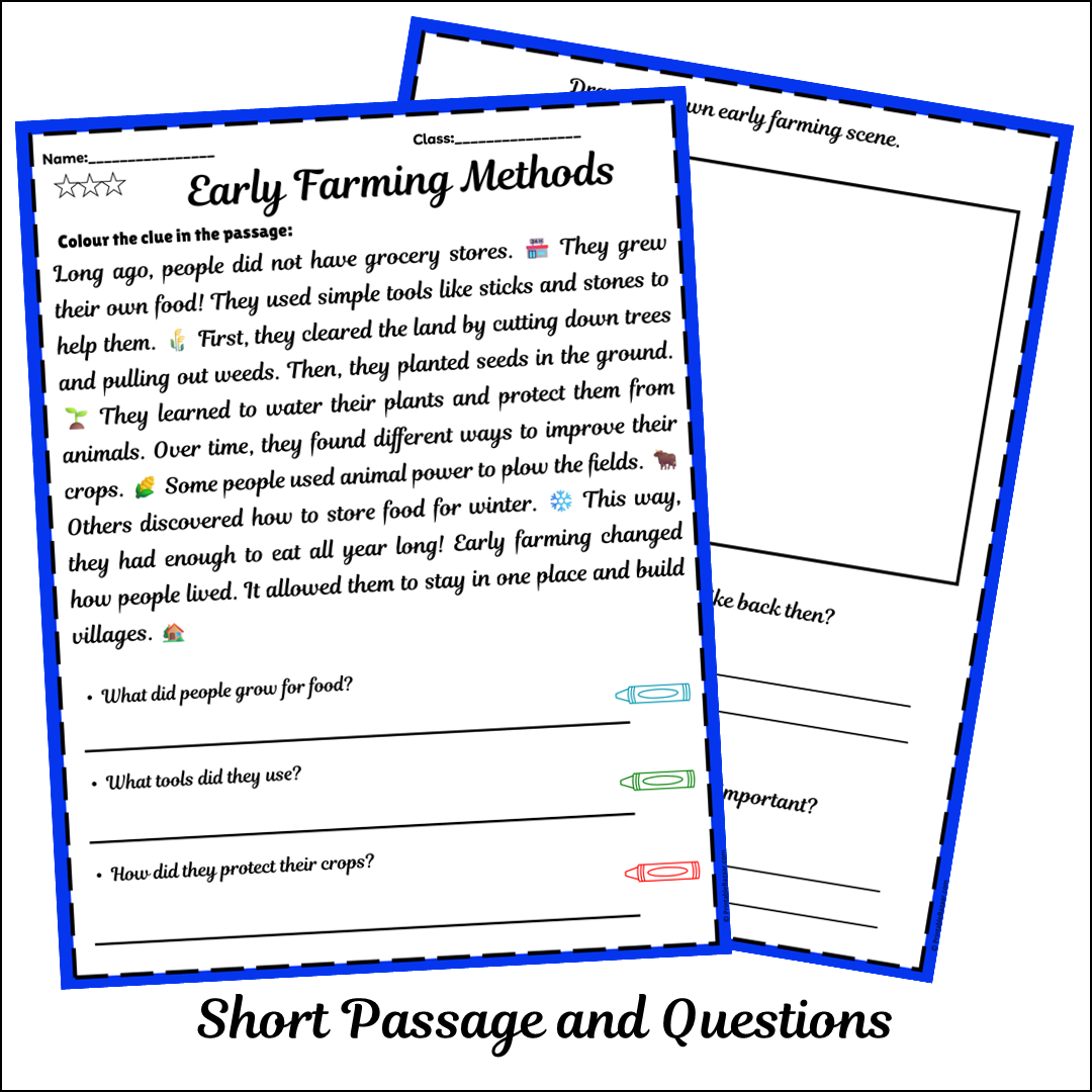 Early Farming Methods | Short Reading Comprehension Creative Worksheet