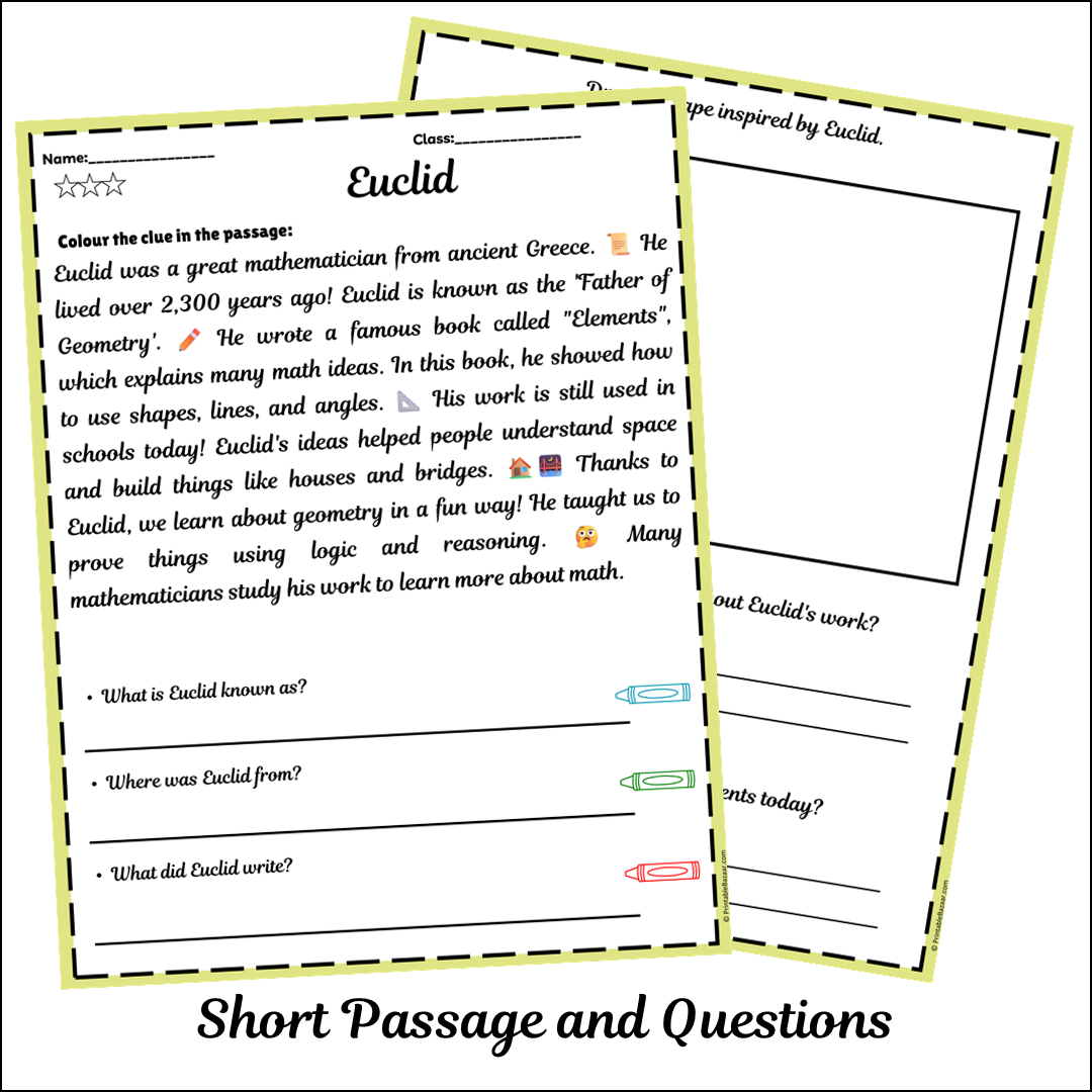 Euclid | Short Reading Comprehension Creative Worksheet