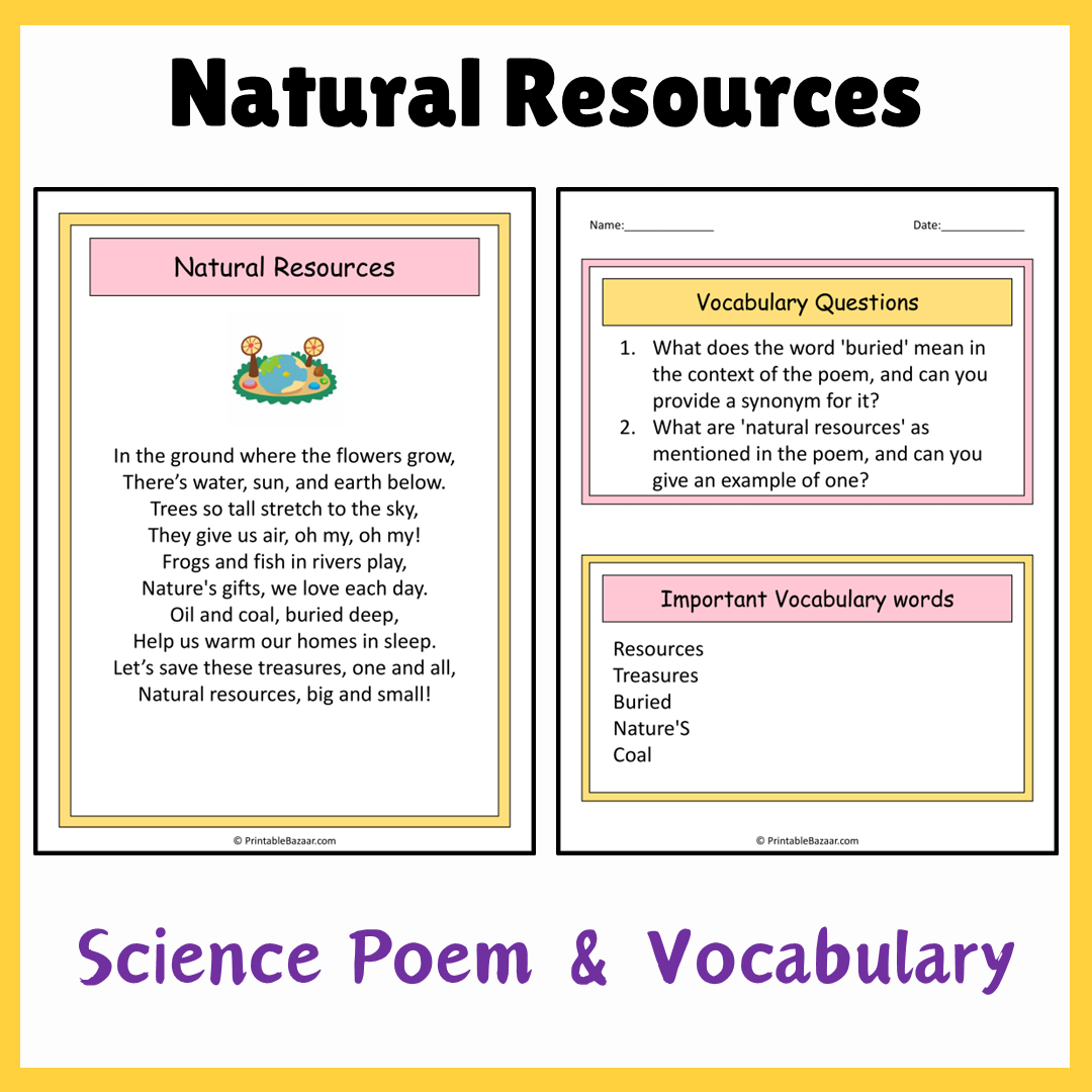 Natural Resources | Science Poem Reading Comprehension Activity
