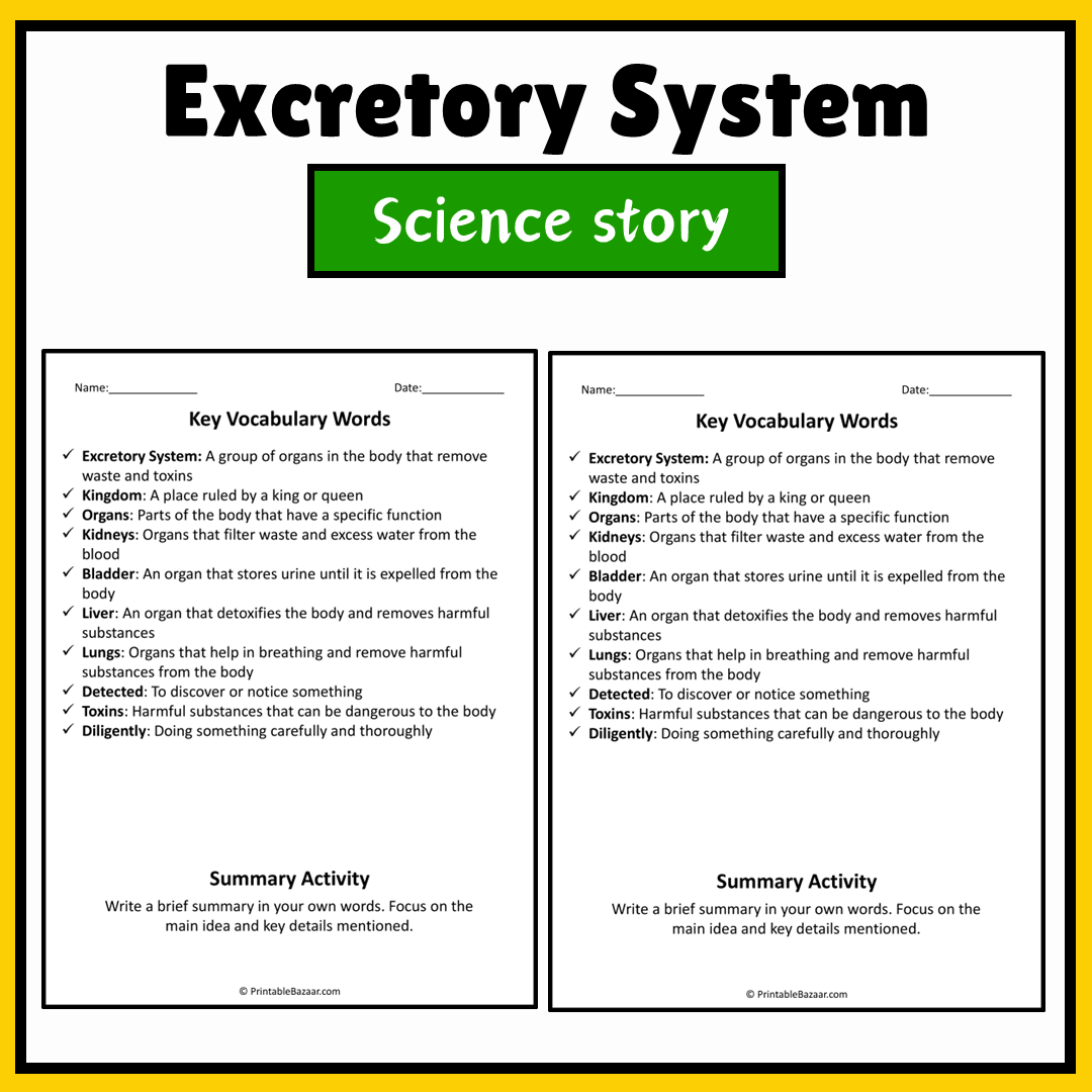 Excretory System | Science Story Reading Comprehension Activity