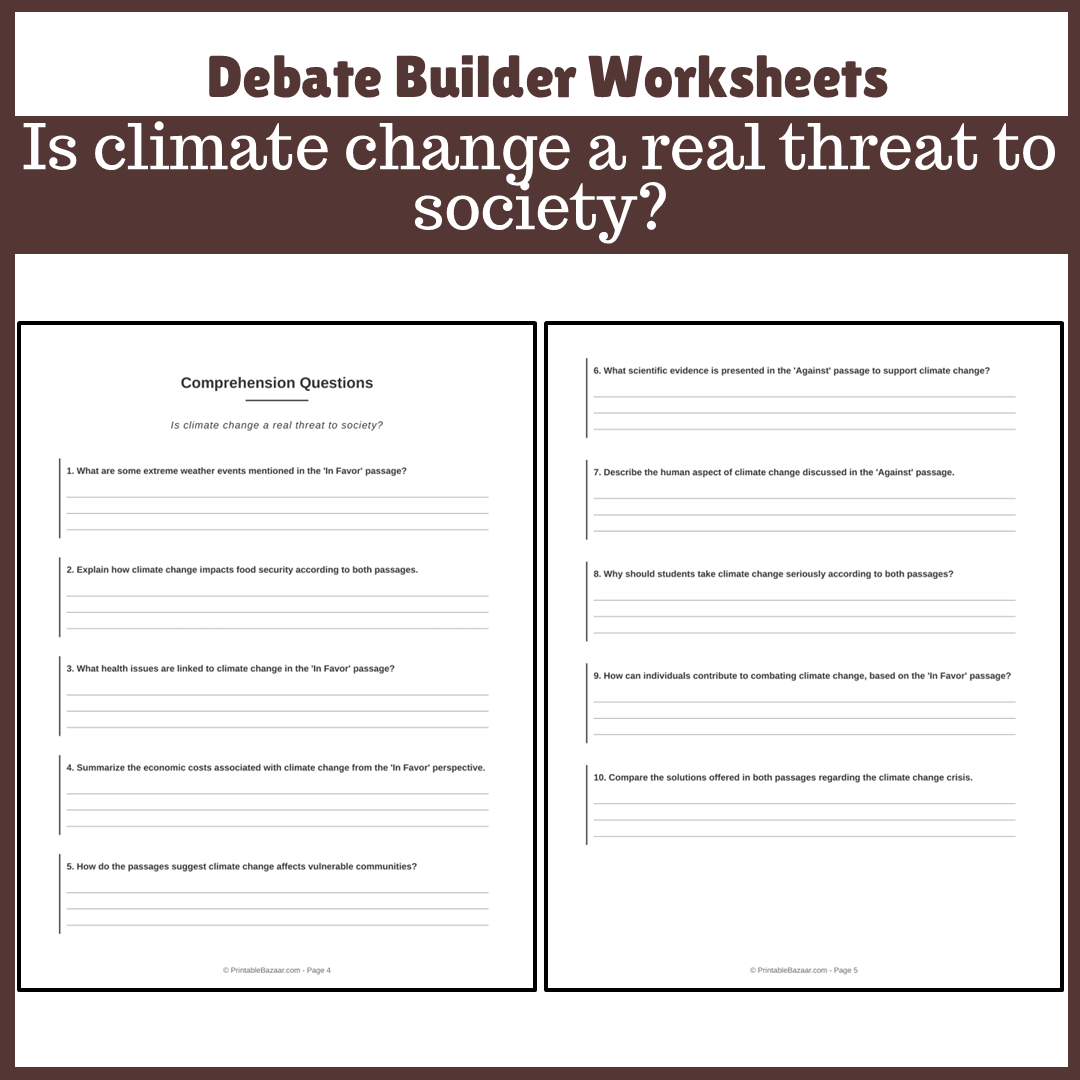 Is climate change a real threat to society? | Favour and Against Worksheet Printable Activity