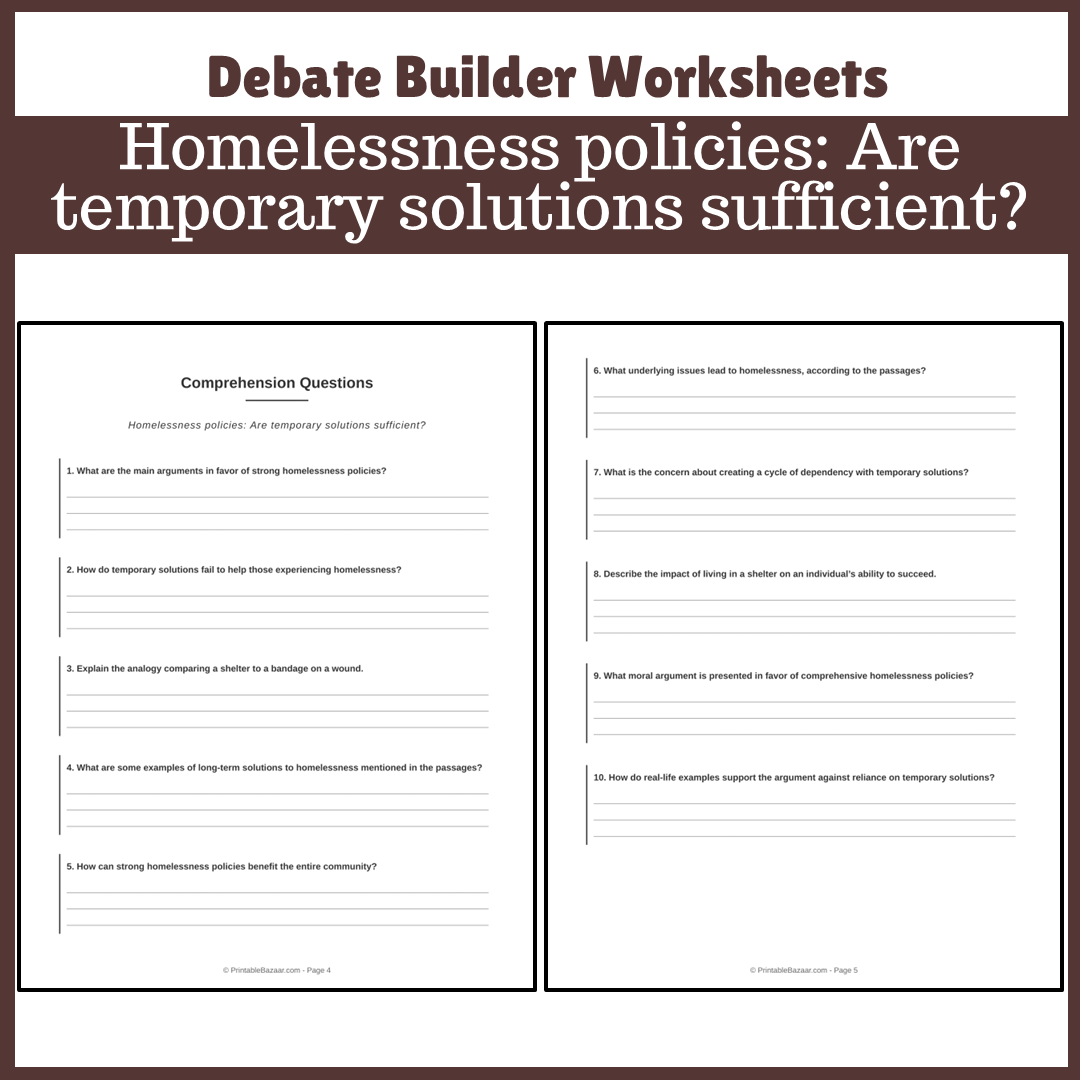 Homelessness policies: Are temporary solutions sufficient? | Favour and Against Worksheet Printable Activity