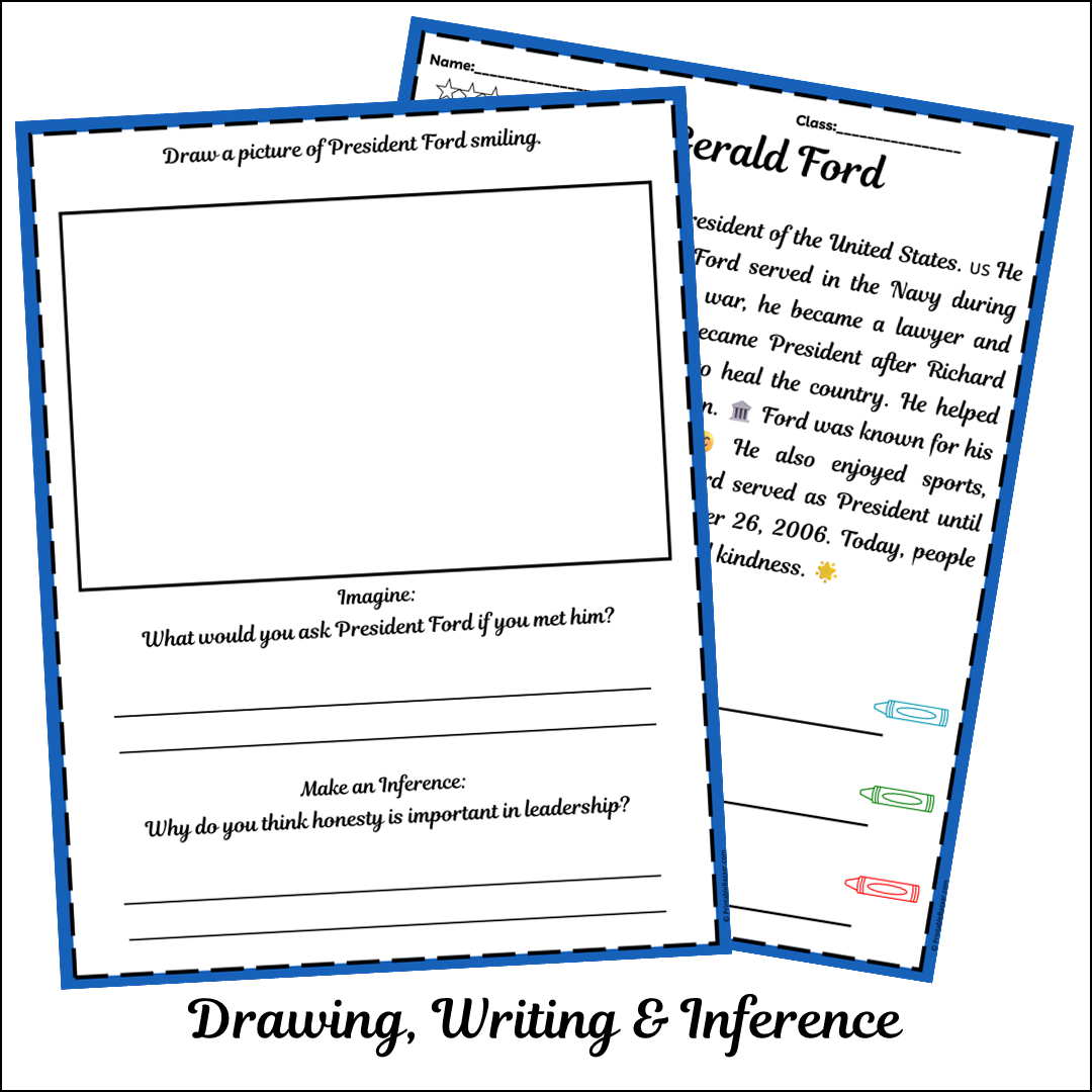Gerald Ford | Short Reading Comprehension Creative Worksheet