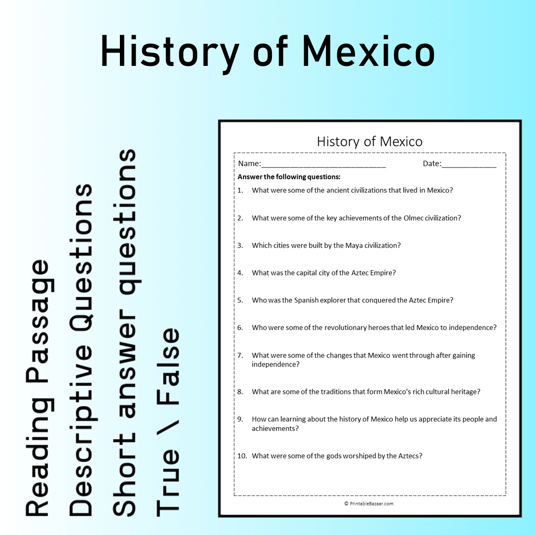 History of Mexico | Reading Comprehension Passage Printable Worksheet