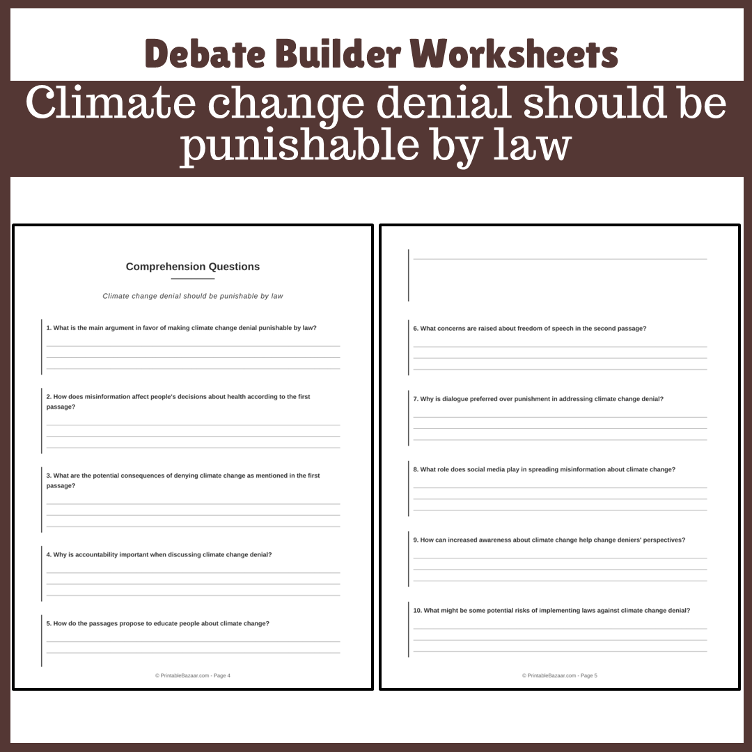 Climate change denial should be punishable by law | Favour and Against Worksheet Printable Activity