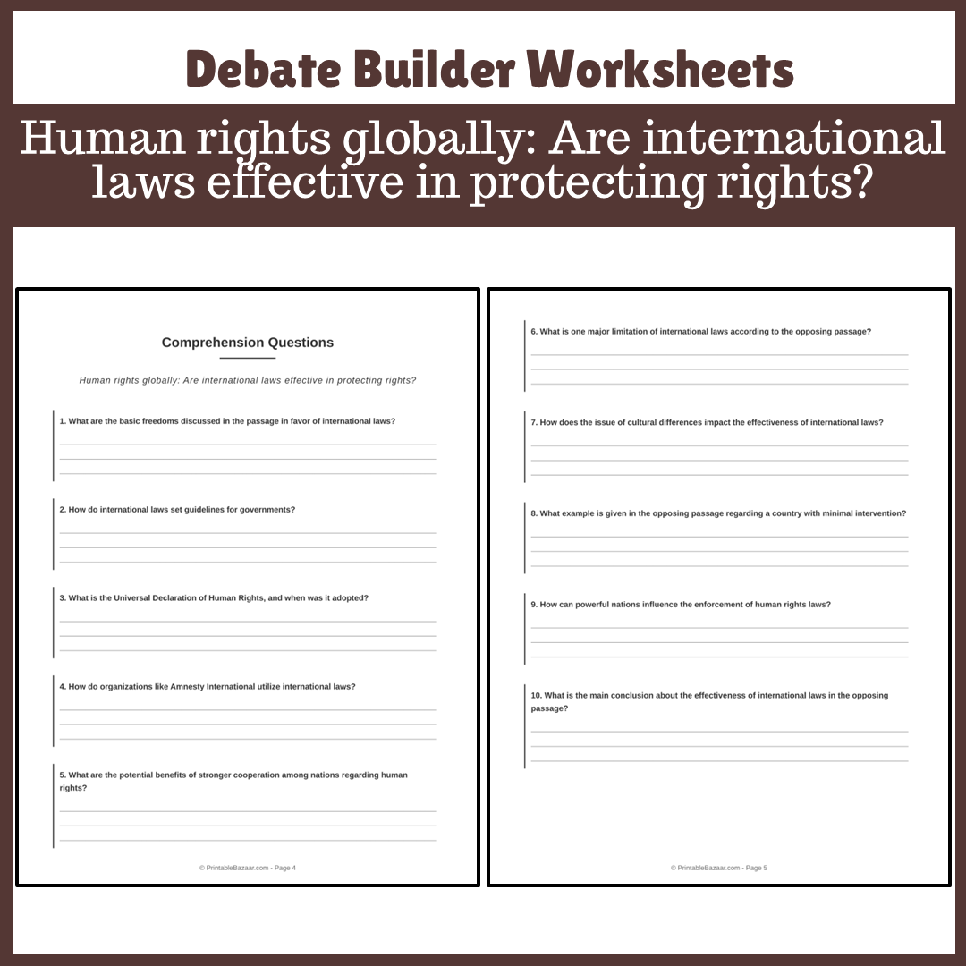 Human rights globally: Are international laws effective in protecting rights? | Favour and Against Worksheet Printable Activity