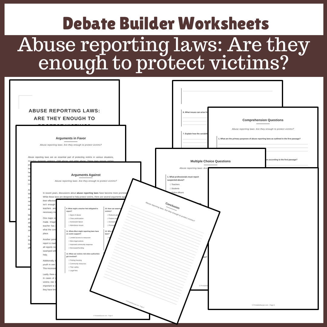 Abuse reporting laws: Are they enough to protect victims? | Favour and Against Worksheet Printable Activity
