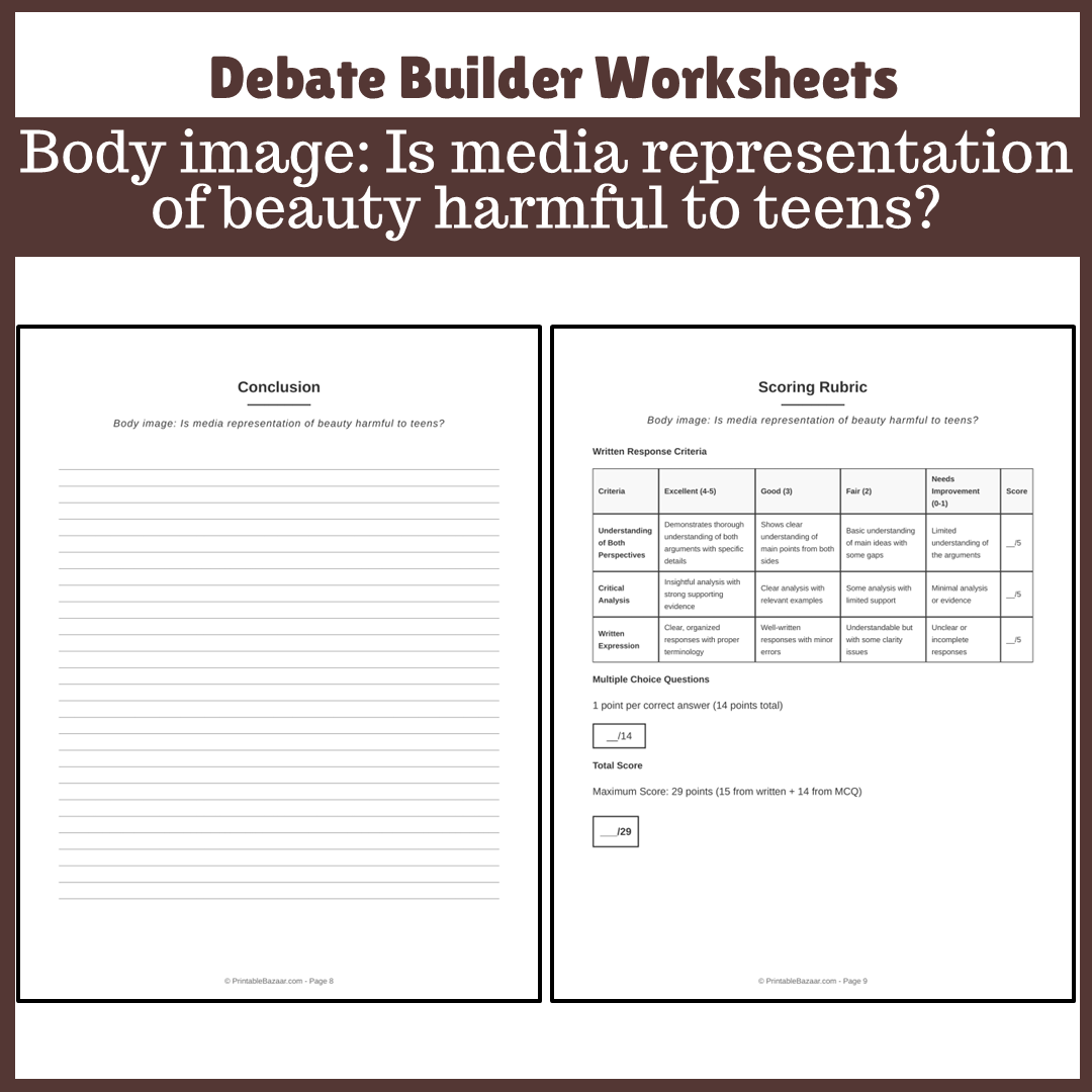 Body image: Is media representation of beauty harmful to teens? | Favour and Against Worksheet Printable Activity