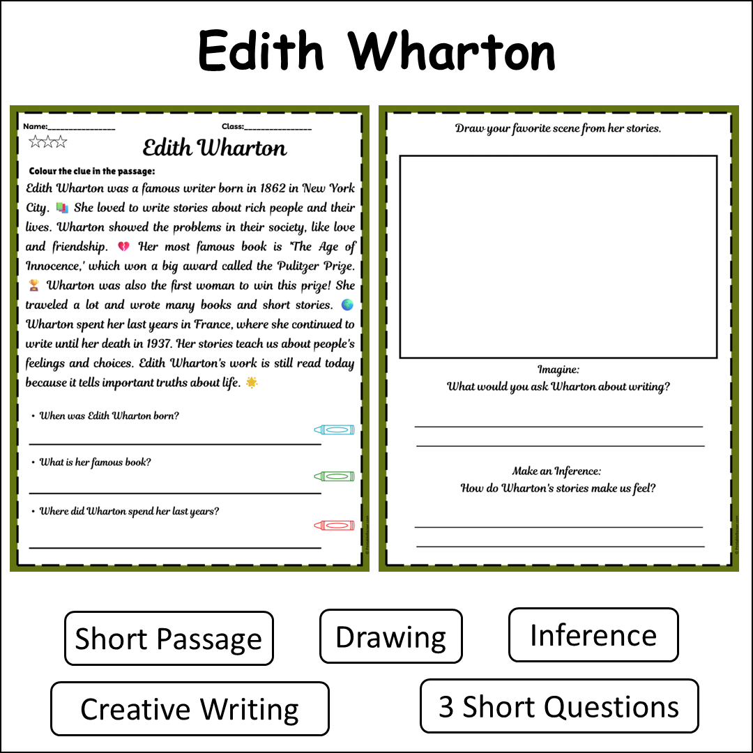 Edith Wharton | Short Reading Comprehension Creative Worksheet