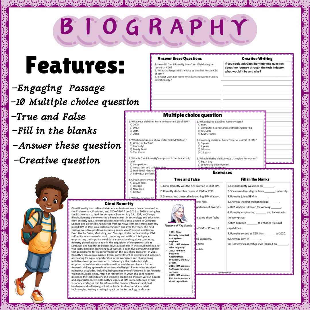 Ginni Rometty | Biography Reading Comprehension and Questions Worksheet