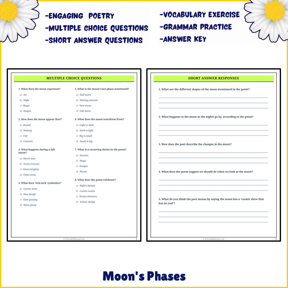 Moon's Phases | Poem Grammar Worksheet Printable Activity