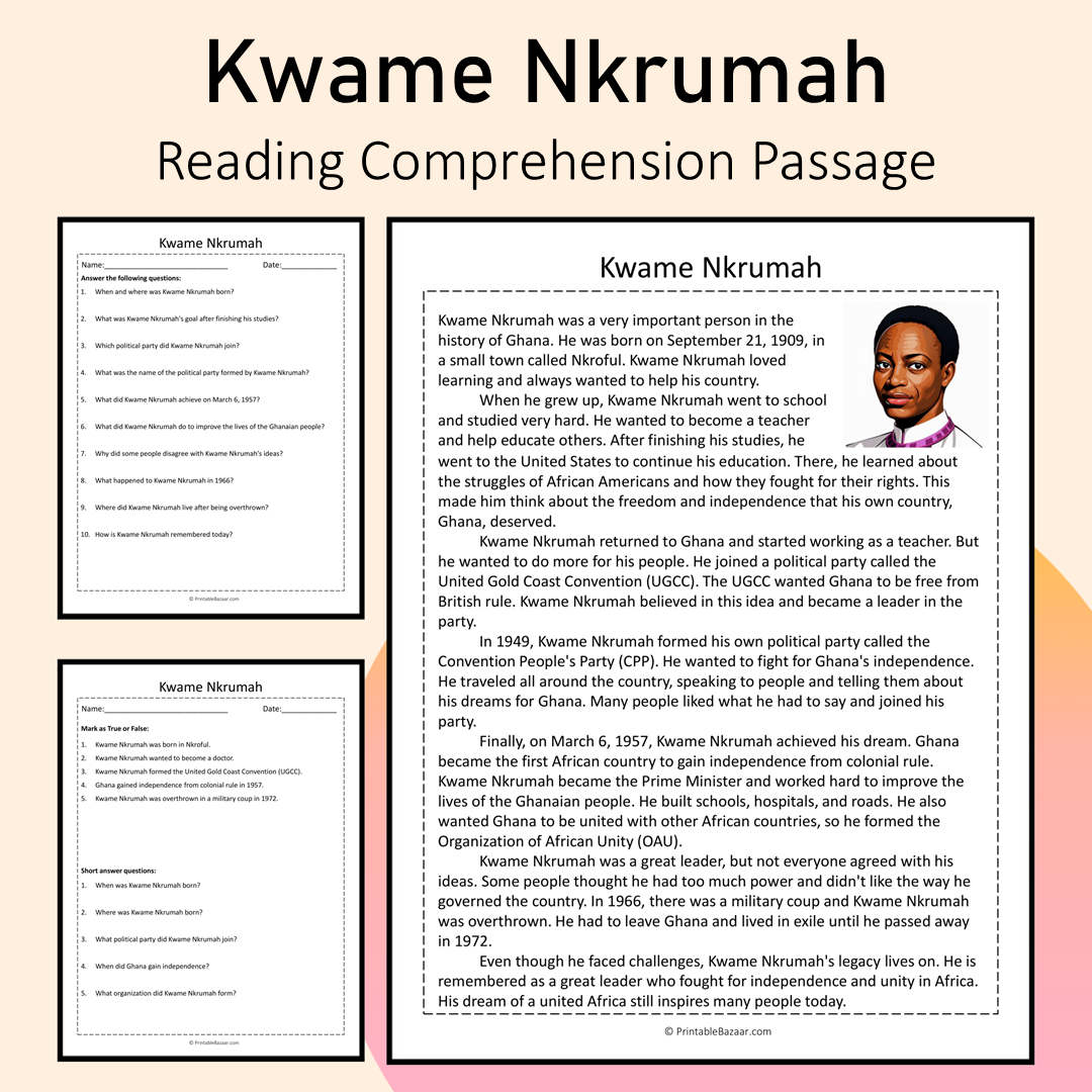 Kwame Nkrumah | Reading Comprehension Passage Printable Activity