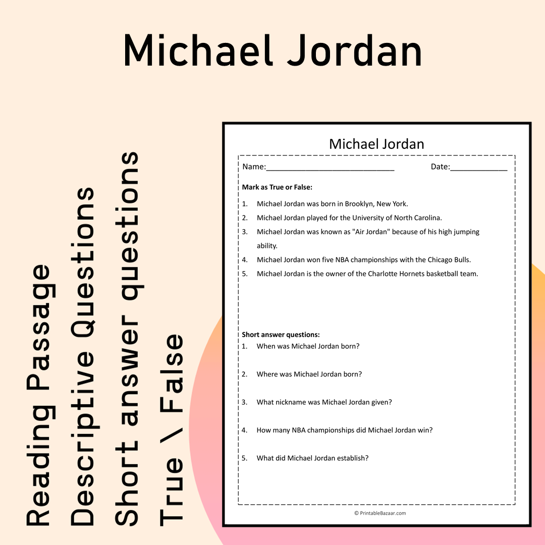 Michael Jordan | Reading Comprehension Passage Printable Activity