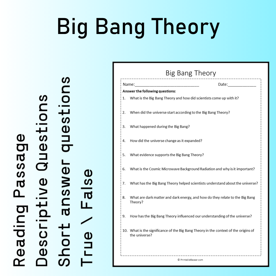 Big Bang Theory | Reading Comprehension Passage Printable Worksheet