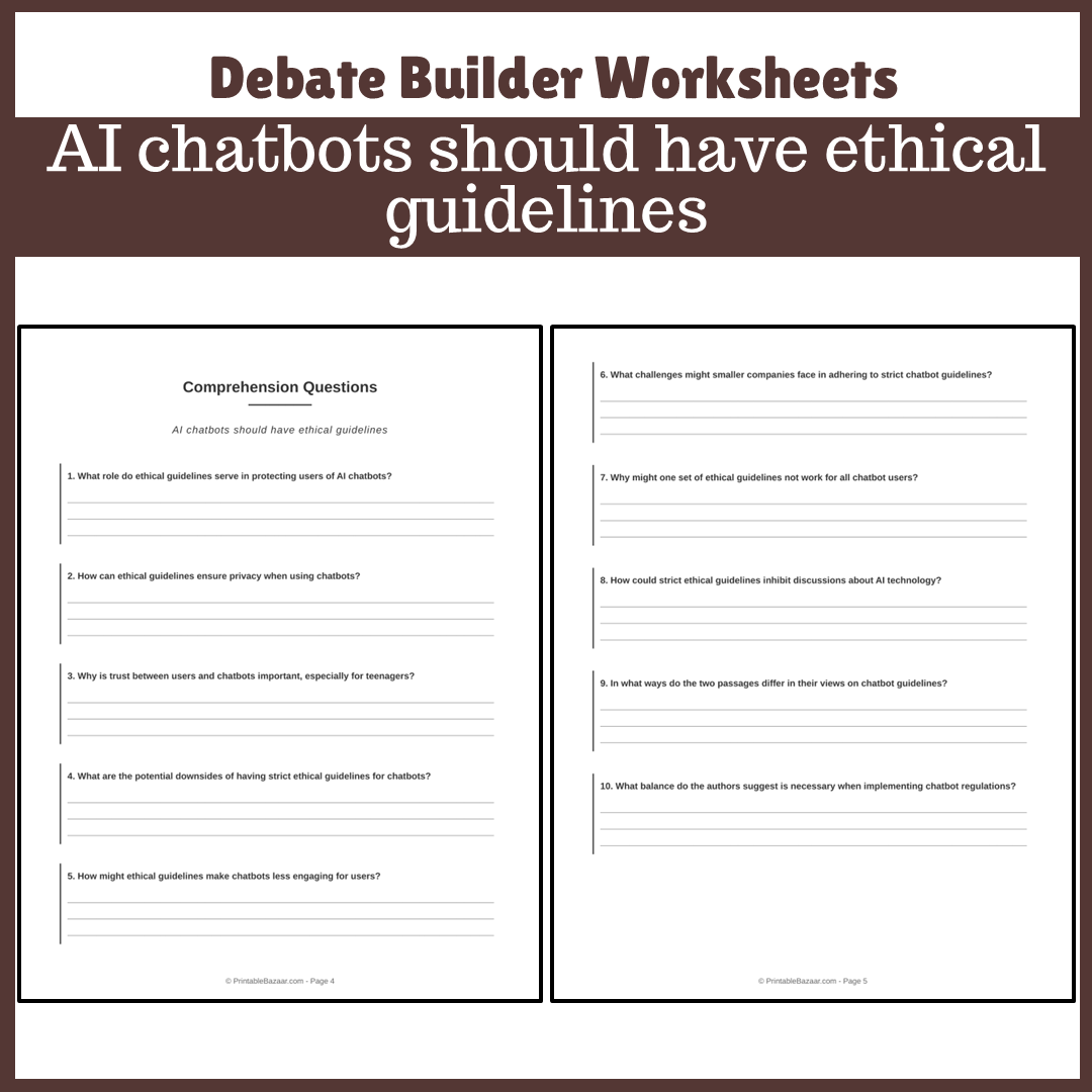 AI chatbots should have ethical guidelines | Favour and Against Worksheet Printable Activity