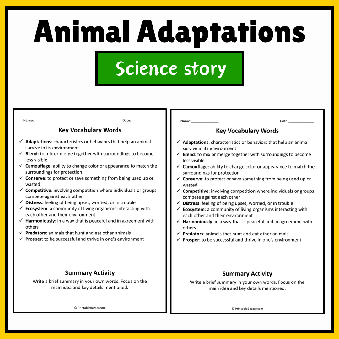 Animal Adaptations | Science Story Reading Comprehension Activity