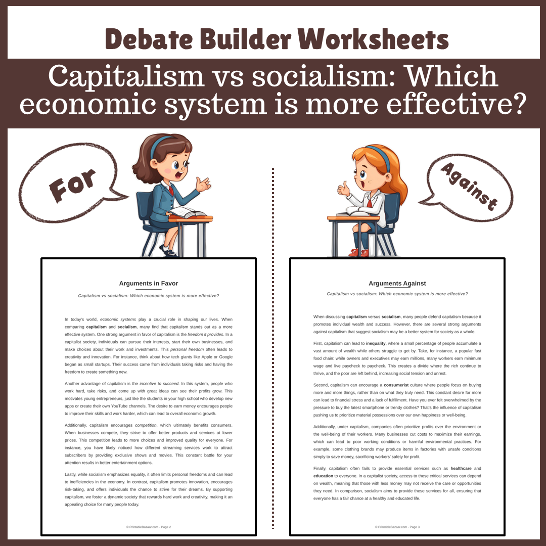 Capitalism vs socialism: Which economic system is more effective? | Favour and Against Worksheet Printable Activity