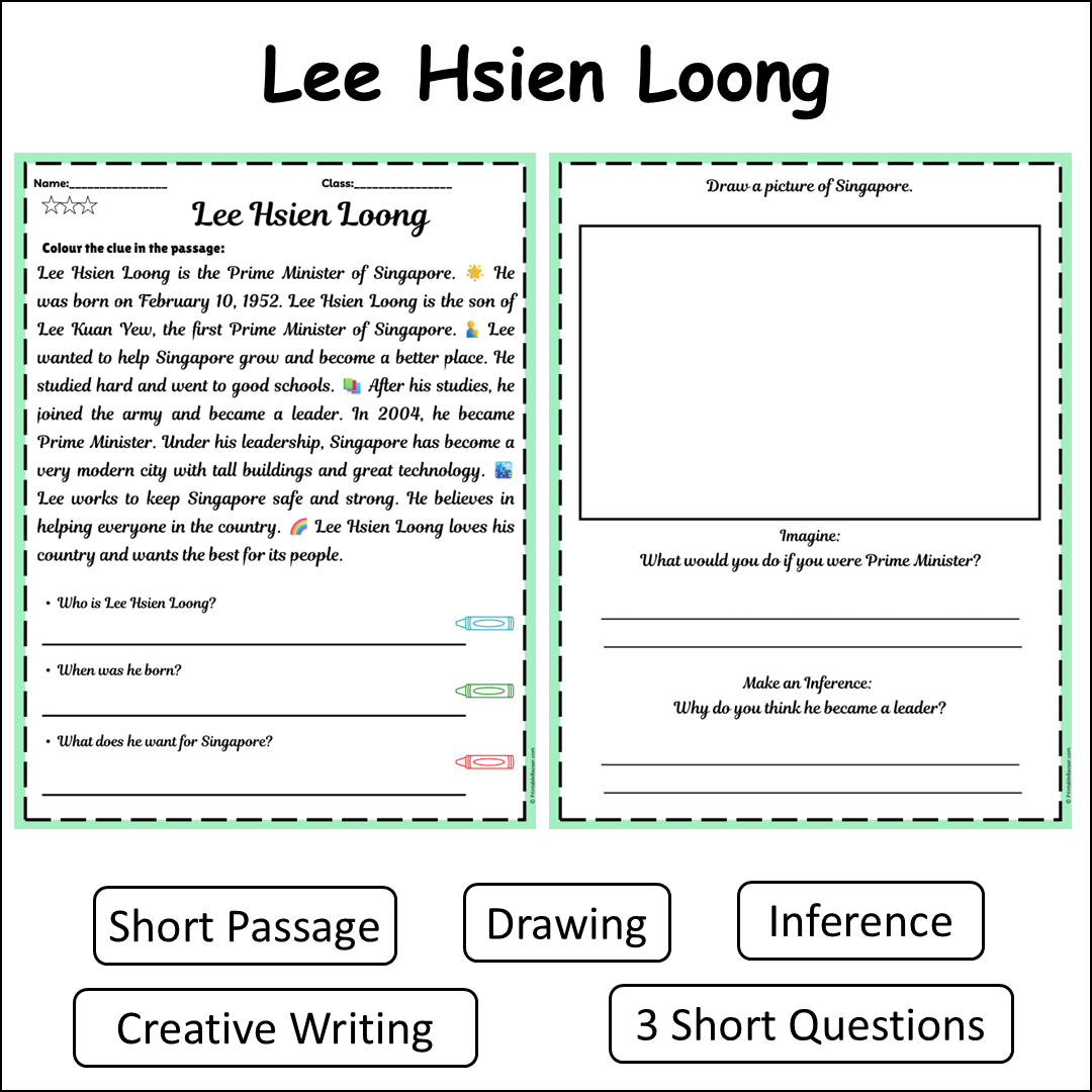 Lee Hsien Loong | Short Reading Comprehension Creative Worksheet