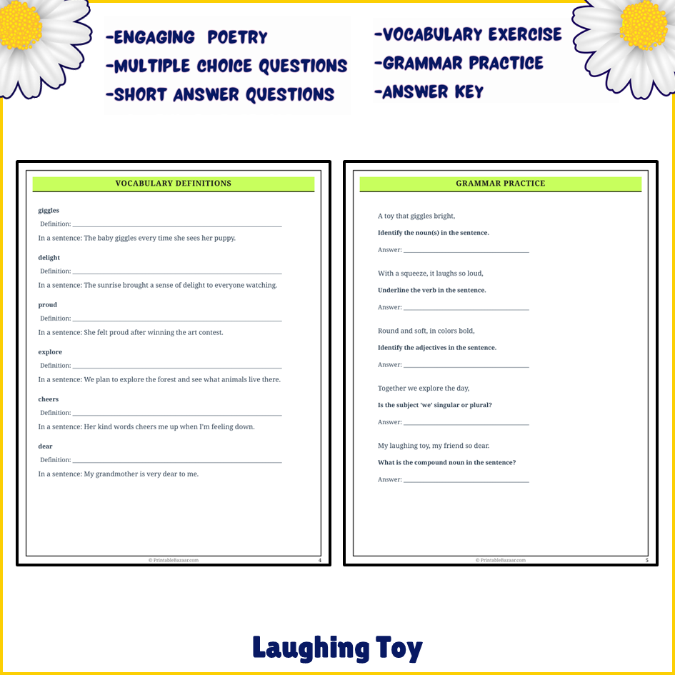 Laughing Toy | Poem Grammar Worksheet Printable Activity