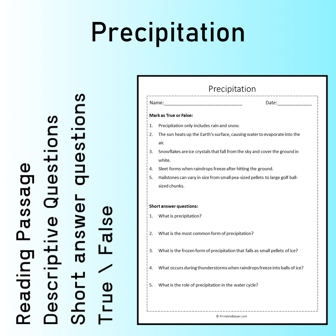 Precipitation | Reading Comprehension Passage Printable Worksheet
