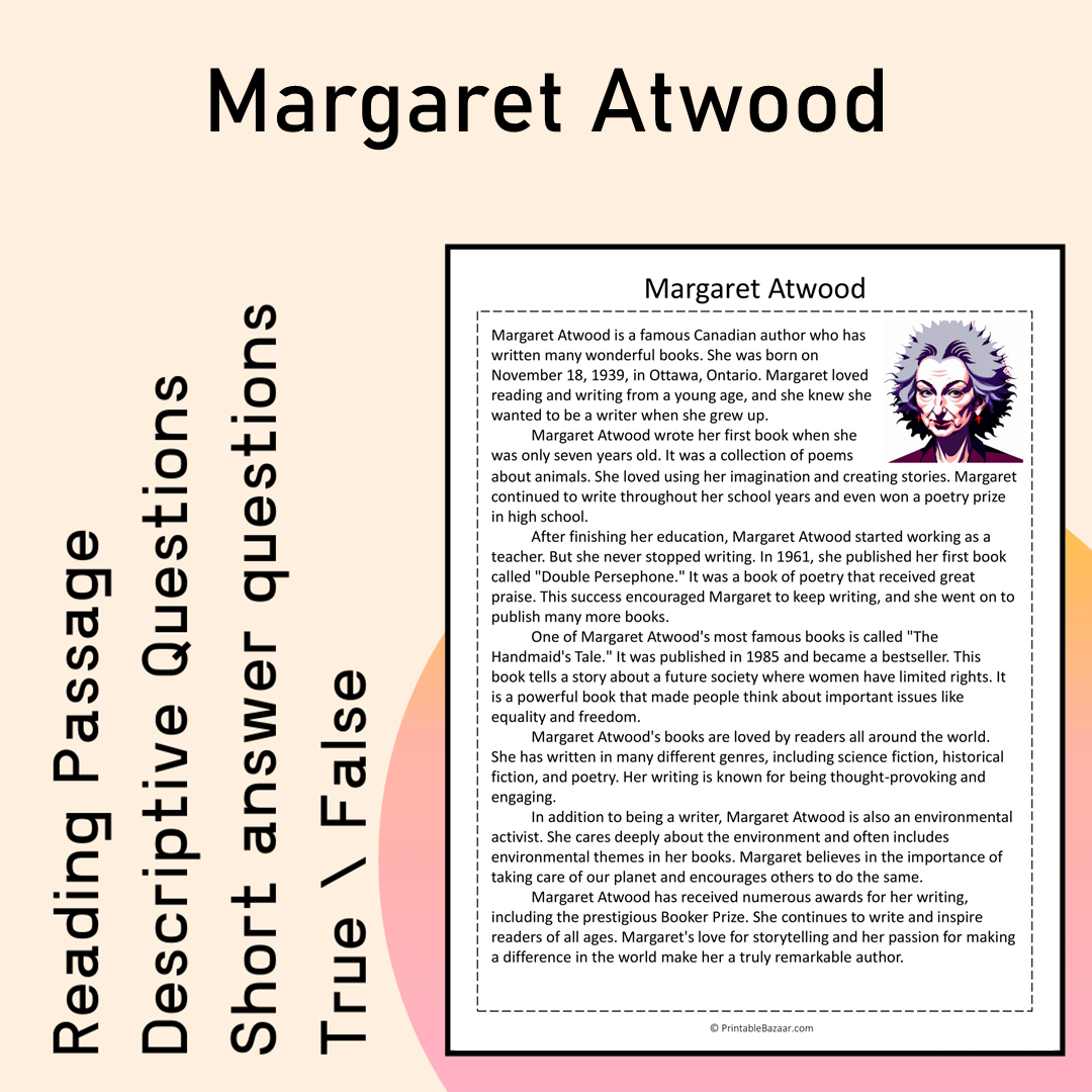 Margaret Atwood | Reading Comprehension Passage Printable Activity