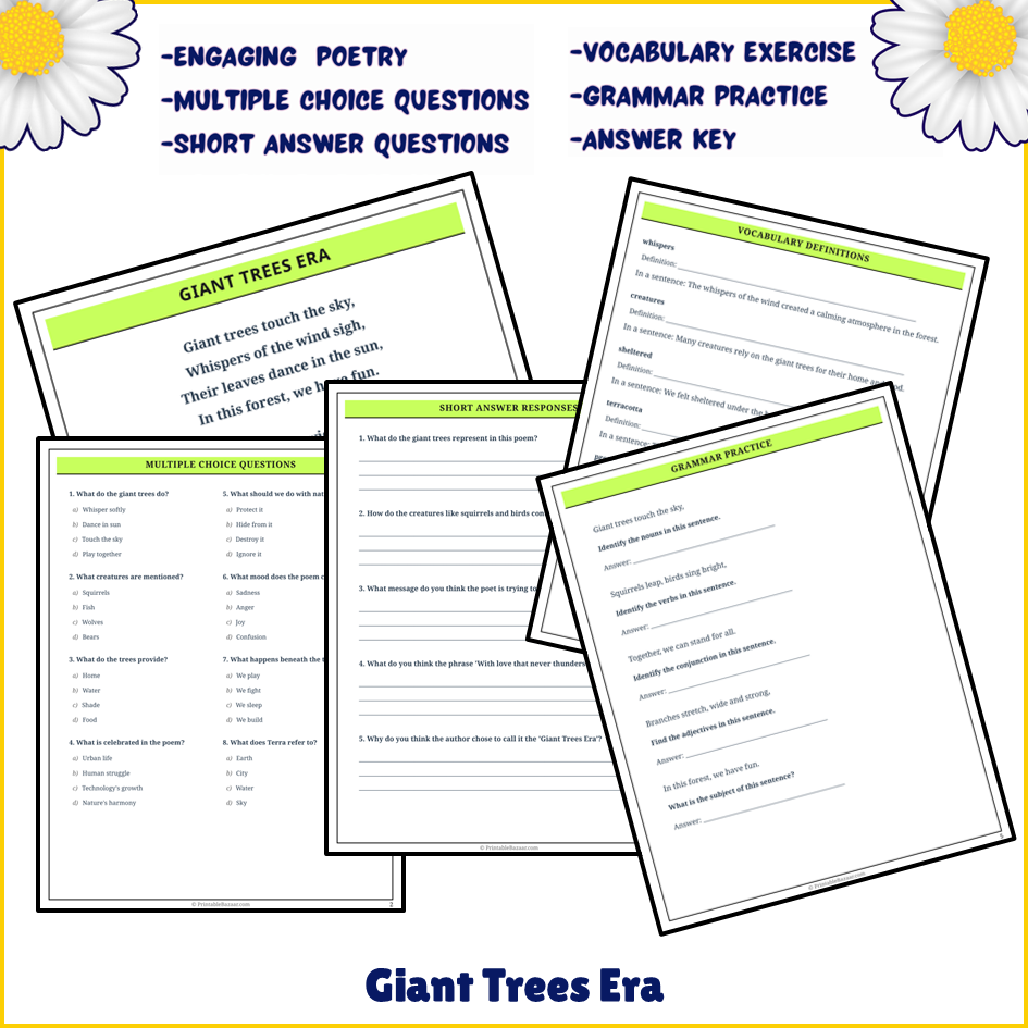 Giant Trees Era | Poem Grammar Worksheet Printable Activity